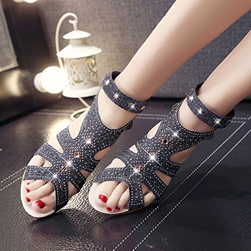 image for Huitian23 Women's Cu Out Platform Wedge Sandals Ankle Strap Suede Fish