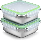 2 Pack Sandwich Containers, 24oz Stainless Steel Sandwich Box with Airtight Lids, Reusable Metal Meal Prep Lunch Boxes, BPA-Free, Dishwasher Safe, Food Storage Containers for Families (Green)