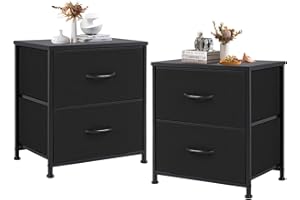 DUMOS Nightstand Set of 2, Small Dresser with 2 Fabric Drawers Side Bedroom End Table Kids Bedside Storage Furniture for 25 inch Tall Night Stand for Closet, Entryway, College Dorm, Classic Black