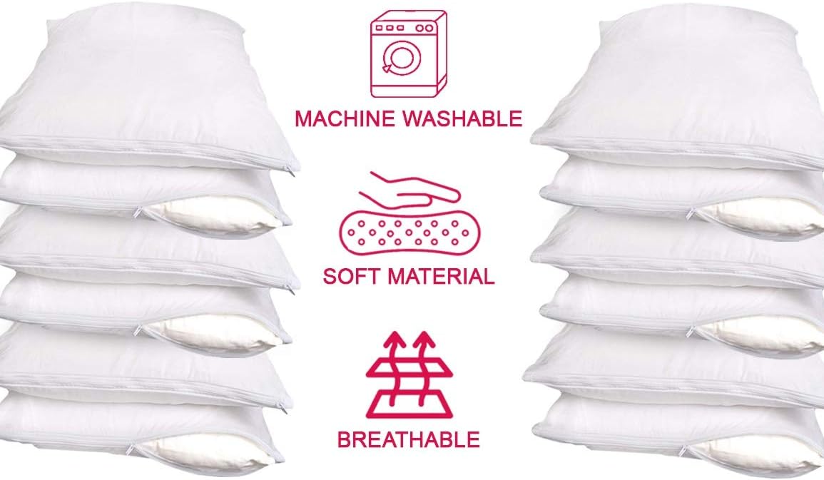 Guardmax 12 Pack Pillow Protectors Bedbug Proof Waterproof Hypoallergenic Covers - Zippered Pillow Cases (Standard): Home & Kitchen