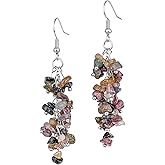 Nupuyai Natural Tumbled Stones Earrings for Women, Reiki Healing Crystal Long Dangle Hook Eardrop