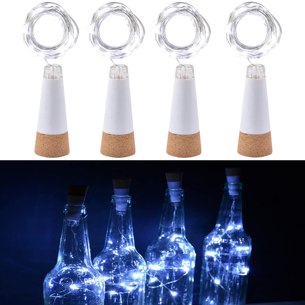 Heuluced LED Wine Bottle Lights with Cork, 4 Pack USB Rechargeable Wine Bottle Lights 2M 20 LED Cork Light Copper Wire DIY String Starry Fairy Lights for Party, Wedding, Festival Decor (White)