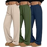 Velvelhall 3 Pack Women's Wide Leg Sweatpants Interior Drawstring Baggy Sweatpant High Waisted Casual Jogger Pant with Pocket