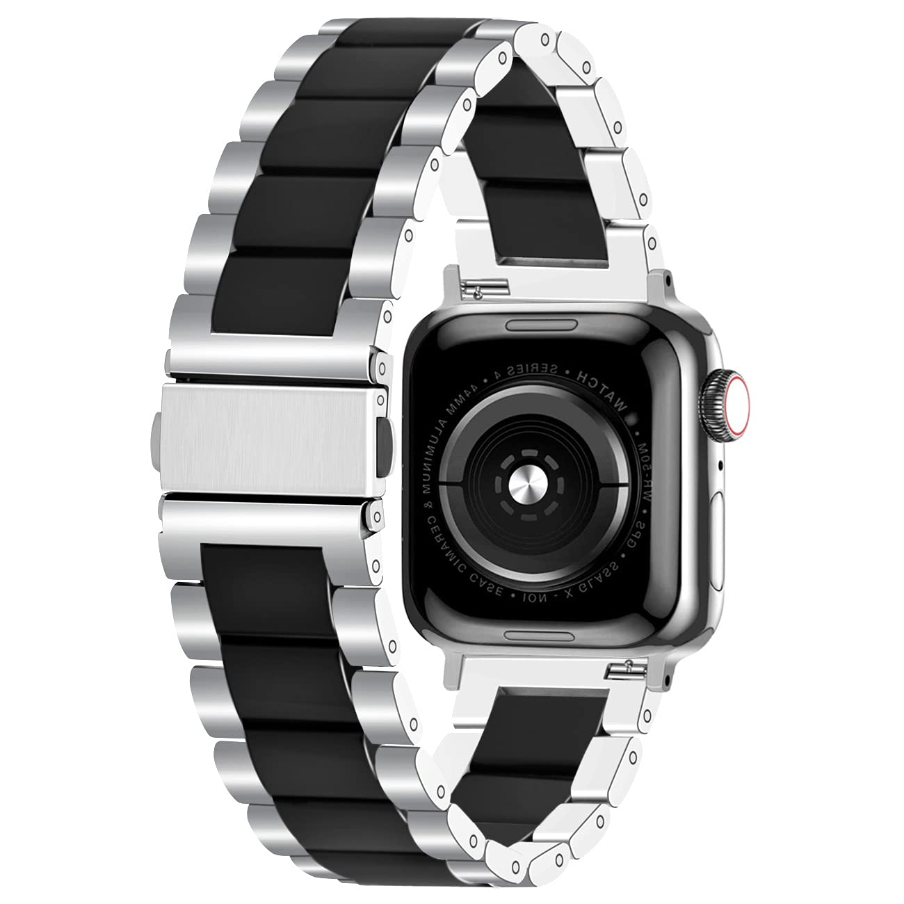 Kai Tian Black Ceramics Silver Stainless Steel Solid Watch Strap Bracelet Compatible for Apple Watch 38mm 40mm 41mm Replacement Watch Bands for Men Women iWatch SE Series SE 7 6 5 4 3 2 1 Sport