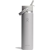 Hydro Flask Water Bottle - Insulated Stainless Steel - Wide Mouth Flex Straw Lid, Non Spill, Leakproof and Refillable in 24 Oz Tonal Birch