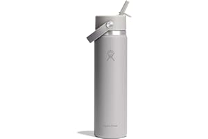 Hydro Flask Water Bottle - Insulated Stainless Steel - Wide Mouth Flex Straw Lid, Non Spill, Leakproof and Refillable in 24 Oz Tonal Birch