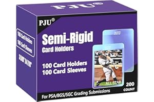 PJU 100 Count Semi Rigid Card Holders & 100 Count Semi Rigid Card Sleeves for PSA, SGC, BGS, CSG Graded Trading Card Submissions, Baseball Card Protectors