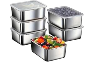5pcs Stainless Steel Food Storage Containers with Clear Lids for Refrigerator Organization, Stackable Kitchen Containers for 