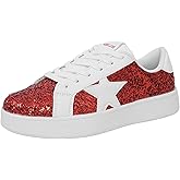 Niluber Star Sneakers for Women Low Top Comfortable Cushioned White Gold Sliver Leopard Platform Sneakers Lace Up Red Glitter Platform Party Shoes