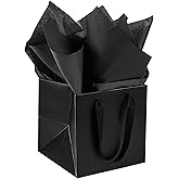 AZOWA Black Square Gift Bags with Tissue - 8 Inch Square Paper Bags with Handles for Party Favors (10 PCS, 8x8x8 in)