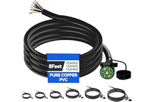 Gubrdfrsod 8 FT 7 Pin Trailer Plug Heavy Duty Trailer Wire Extension Pure Copper 7 Wire Trailer Wiring Harness Kit with Dust Cover 7 Way Trailer Plug Cord for RVs Trailers Campers