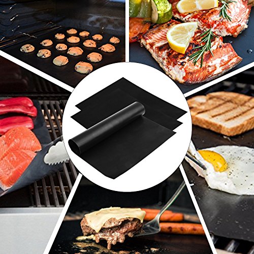Kuke bbq grill mat (Set of 3) Non-Stick grilling mat for Gas, Charcoal, Electric Grill Sheet black copper grill mats (black)