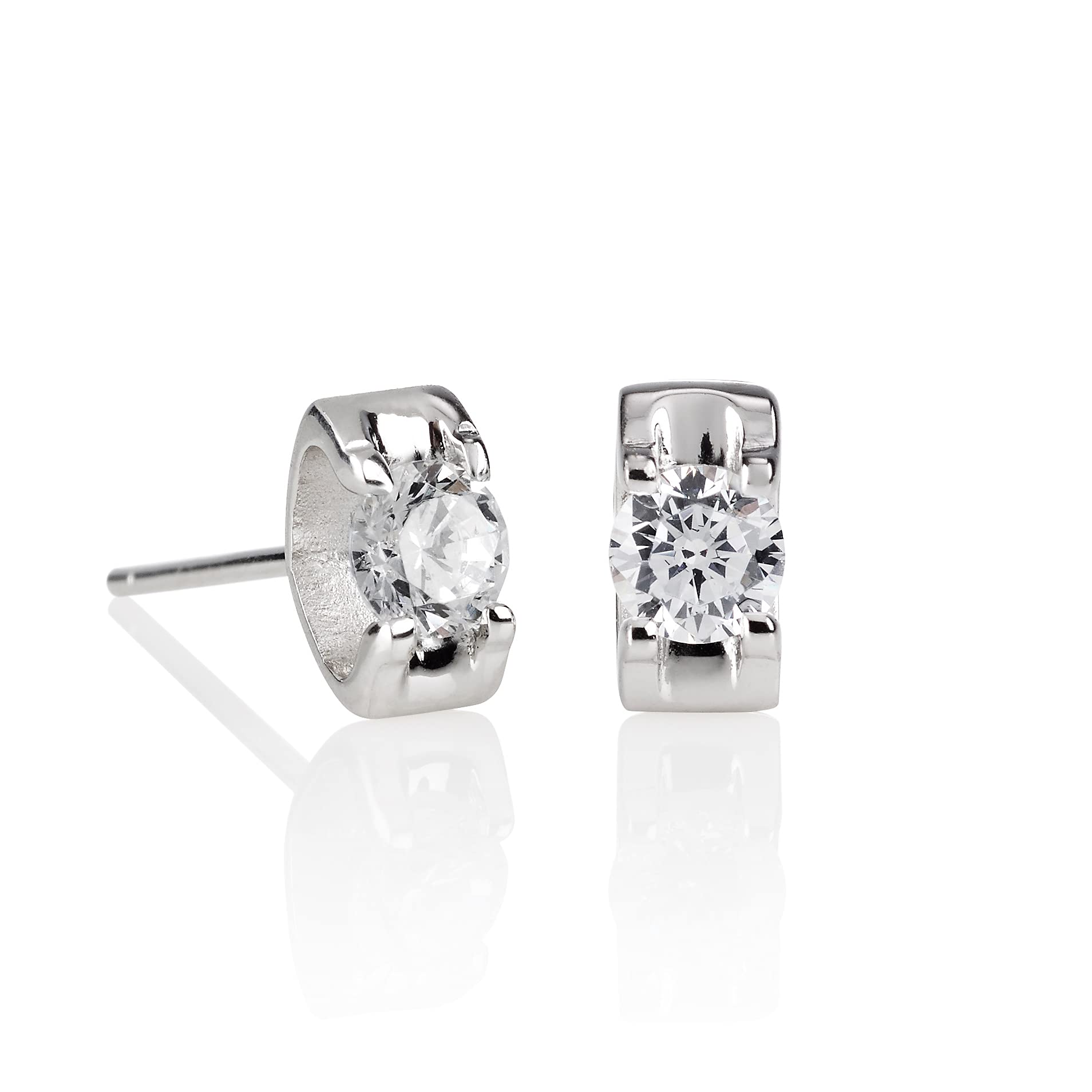 Namana Rectangle Earrings in 925 Sterling Silver, Cute Earrings for Women and Girls with Cubic Zirconia, Simple 925 Sterling Silver Stud Earrings for Women, Silver Jewellery for Women with Gift Box