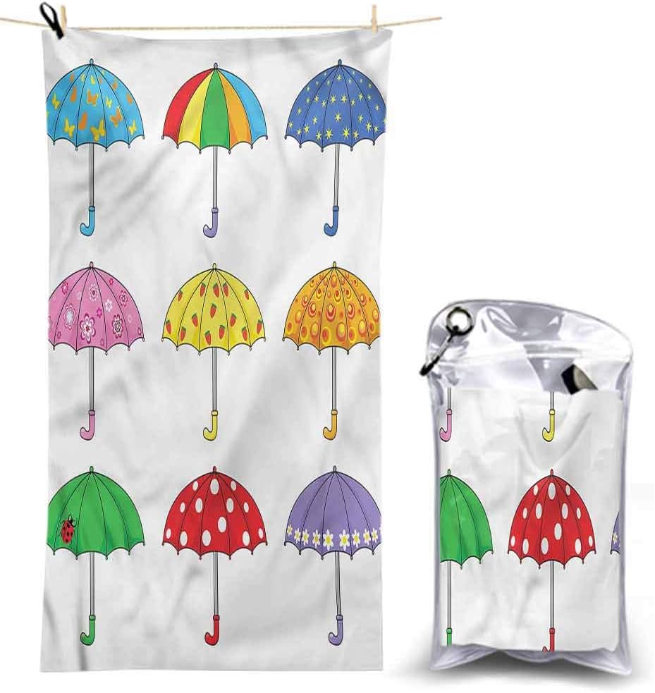 Ahuimin Quick Dry Beach Towel, Colorful,Rainbow Themed Umbrellas, 63 x 31 Inches