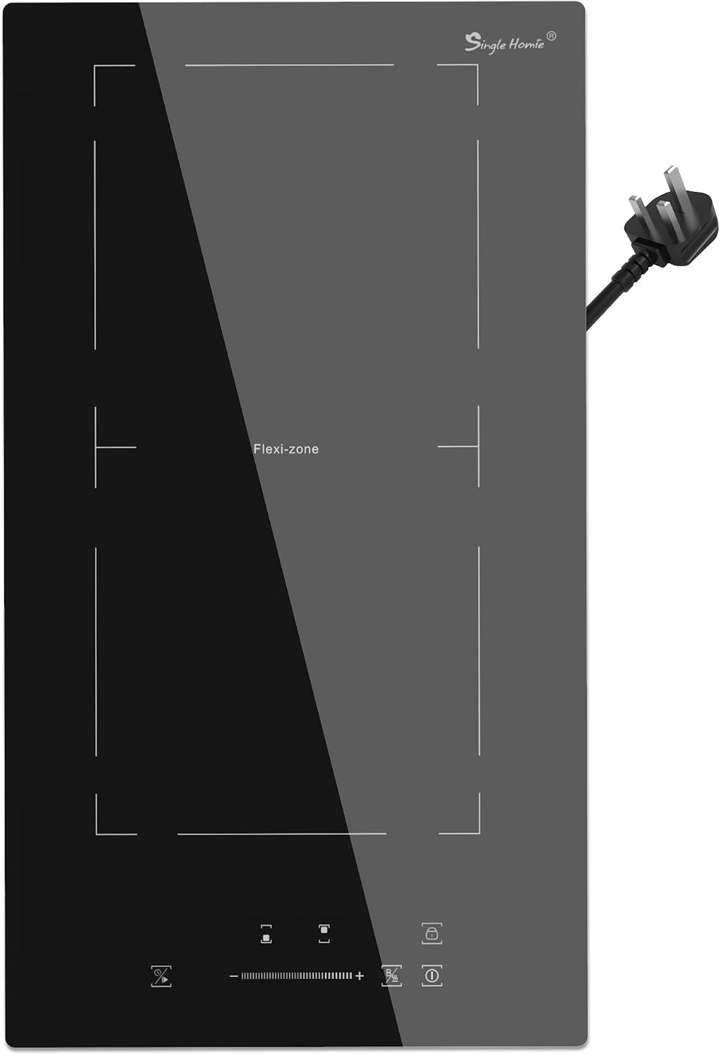 Induction Hob, Plug in Electric Cooktop 2800W 13Amp, Flex Zone for BBQ Function Built-in 2 Burner Hobs 30cm, Shiny Black 220~240V