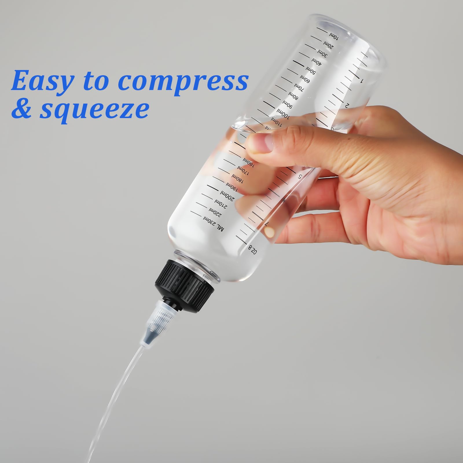 2 Pack Applicator Bottle for Hair 8.5oz Soft Squeeze Empty Oil Dispenser Hair Color Applicator Root Hair Dye PET Plastic Refillable Bottles for Salon Sylist with Graduated Scale and Twist Top