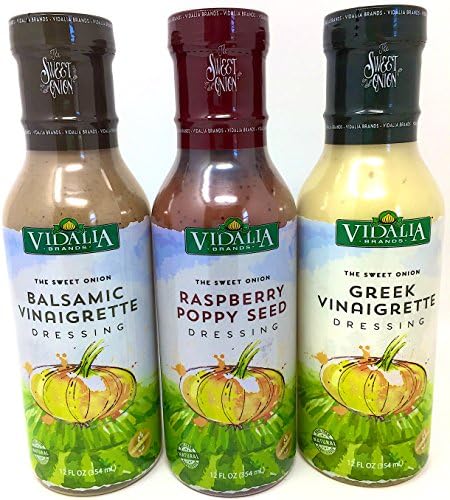 NEW! Vidalia Brands All Natural Salad Dressing Variety 3 Pack- 12 oz Each Glass Bottles - Greek Vinaigrette, Balsamic Vinaigrette, and Raspberry Poppyseed Dressing