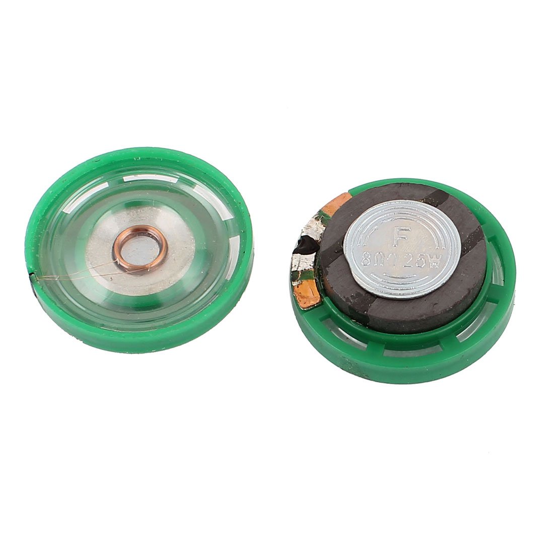 sourcing map 2Pcs 8 Ohm 0.25W 29mm Dia External Magnet Mini Loudspeaker Horn Green