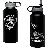 32oz USMC Stainless Steel Marine Corps Water Bottle - Double Wall Vacuum Insulated