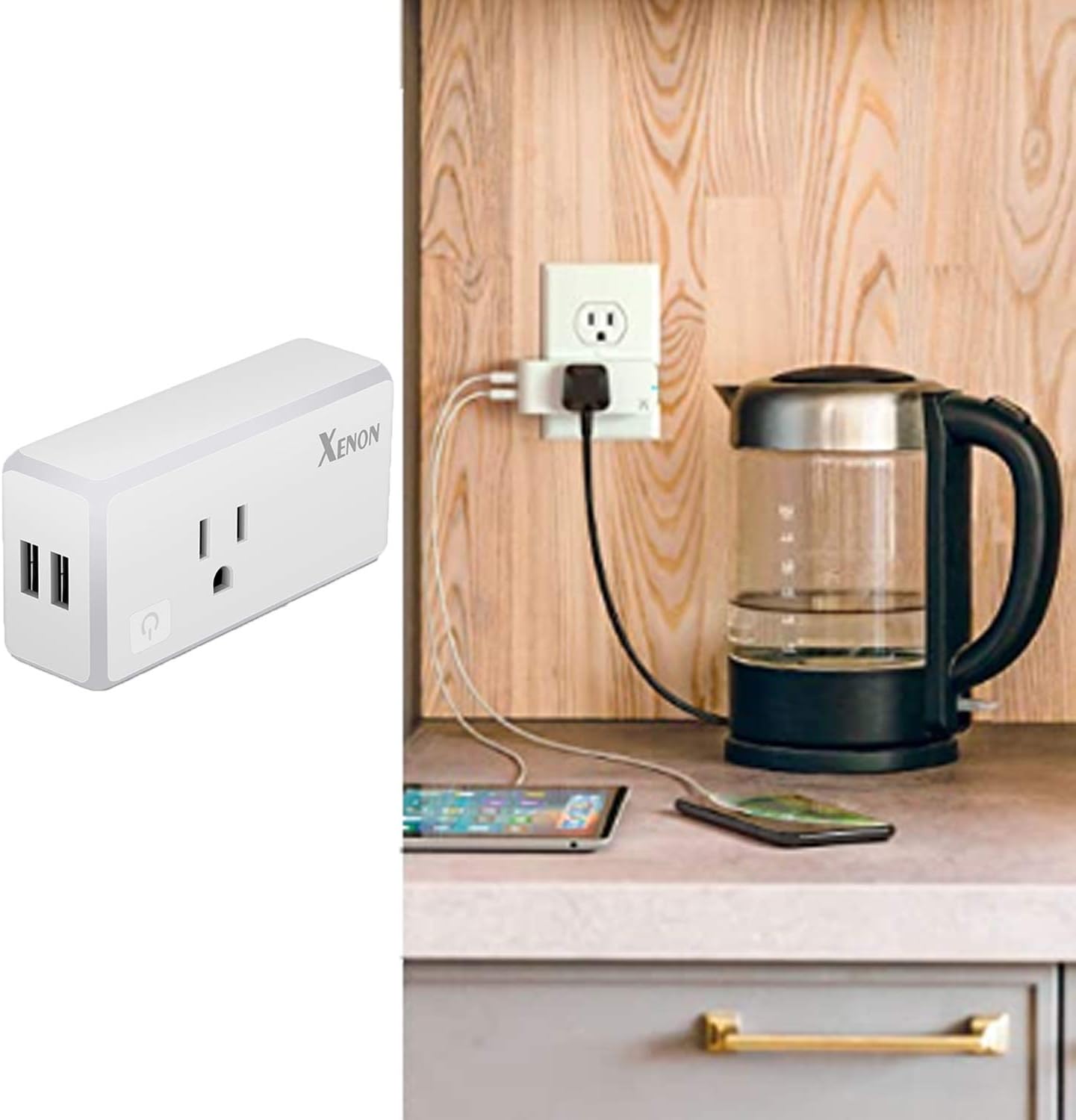 Xenon WiFi Smart Plug, With 2 USB Ports, Compatible with Alexa/Google Assistant, 10A Only Supports 2.4GHz Network, ETL Certificate, 1Pack - - 