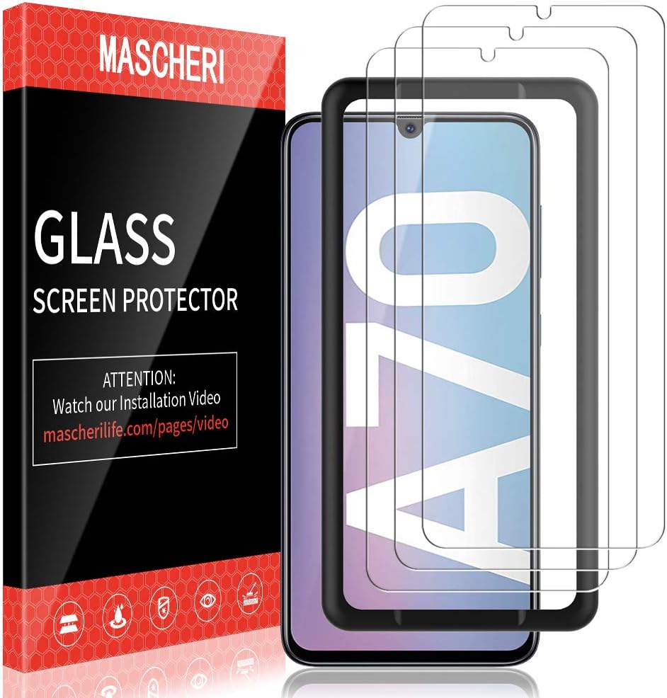 MASCHERI 3 Pack Screen Protector for Samsung Galaxy A70 Tempered Glass Alignment Frame Easy Installation Screen Protective for Samsung Galaxy A70 Film