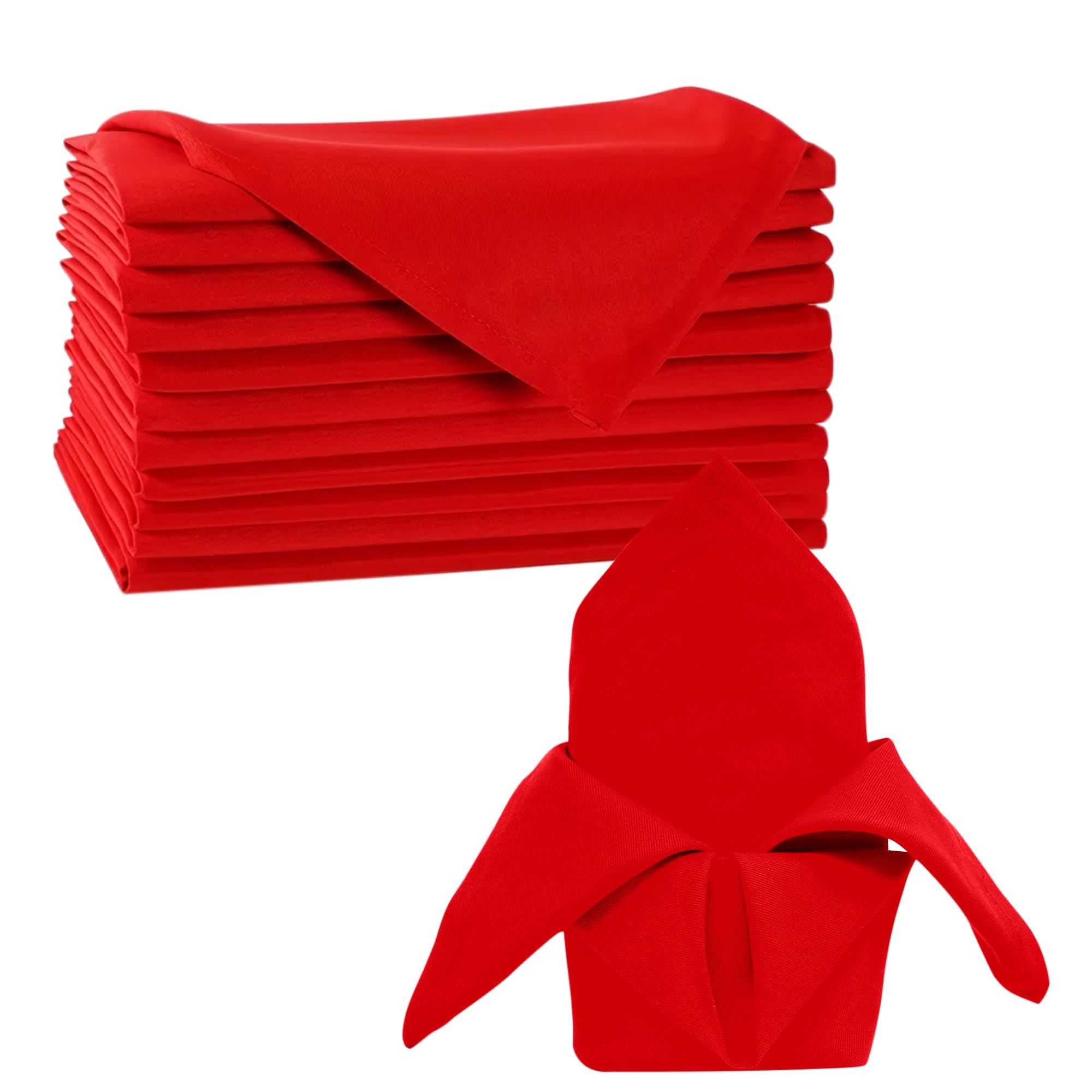 Trimming Shop 20" x 20" Christmas Table Napkin, 100% Spun Polyester, Stain-Resistant, Machine Washable, Reusable Festive Dinner Table Linen for Holiday Party Décor, Red, 10pcs