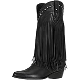 SheSole Women's Fringe Western Boots Wide Calf Riding Cowgirl Cowboy boots Black