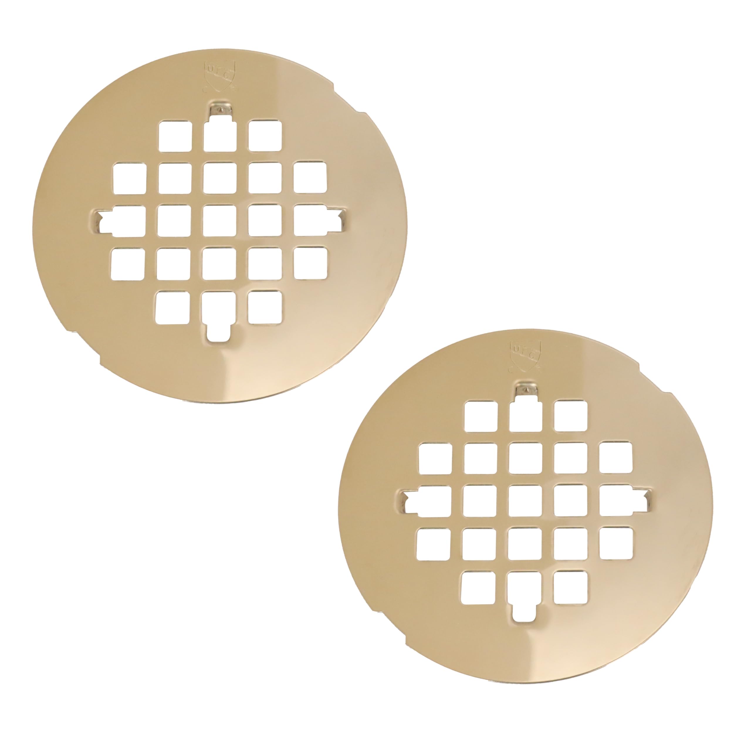 Westbrass D319-2-01 4-1/4" OD Casper Style Brass Snap-in Shower Strainer Grid Drain Cover, PVD Polished Brass (2-Pack) Image Westbrass D319-2-01 4-1/4" OD Casper Style Brass Snap-in Shower Strainer Grid Drain Cover, PVD Polished Brass (2-Pack) Image