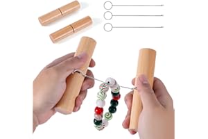 BOXOB Knot Grippers Tool for Silicone Beads, Include One Pair Beech Knotting Tightener & 3pcs Stainless Steel Loop Turner Pul