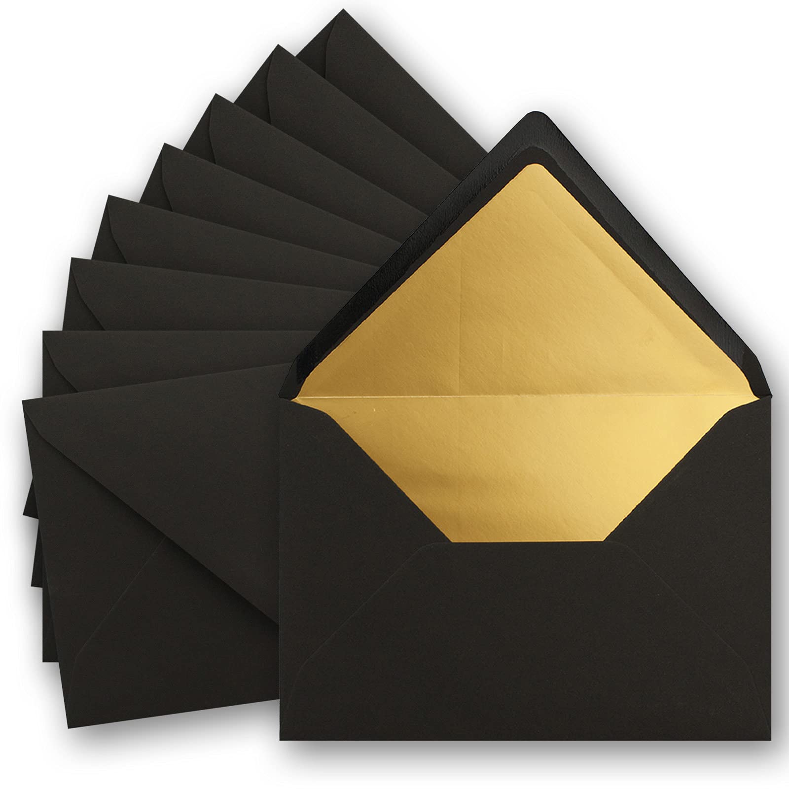 50 x metallic gold lined envelopes DIN C5, black, 156 x 220 mm, wet seal with pointed flap - FarbenFroh by Gustav Neuser.