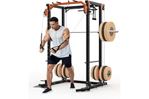 TackView 2000 Lb Power Cage & Cable Crossover Rack, LAT Pull-Down / Low-Row Pulley System, Full-Body Strength Trainer for Hom