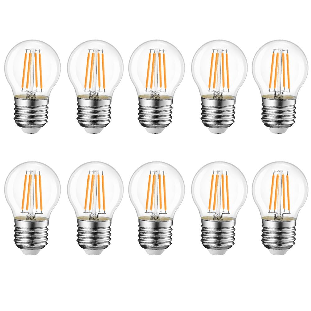 WULUN E27 G45 Filament Edison Bulbs, 4W Equivalent 40W Halogen, 400LM Soft Warm White 3000K, AC/DC 220V-240V, Non-Dimmable, CRI>85, 10 Pack