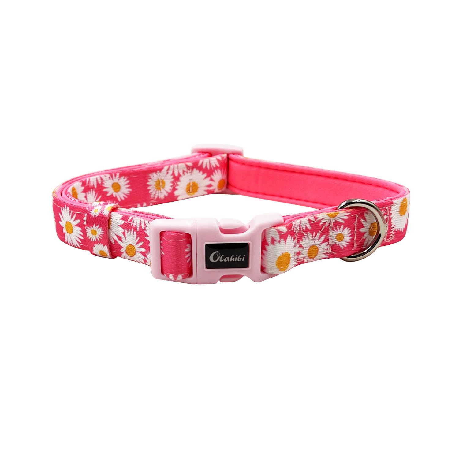 Olahibi Basic Dog Collar, Polyester Webbing Padded with Soft Neoprene, Daisy Pattern, for Small Dogs.(S, Pink Daisy) — image 1
