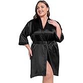 Taylor Eddie Womens Plus Size Silky Satin Kimono Robe Floral Short Bride Bridesmaid Bathrobe Soft Sleepwear