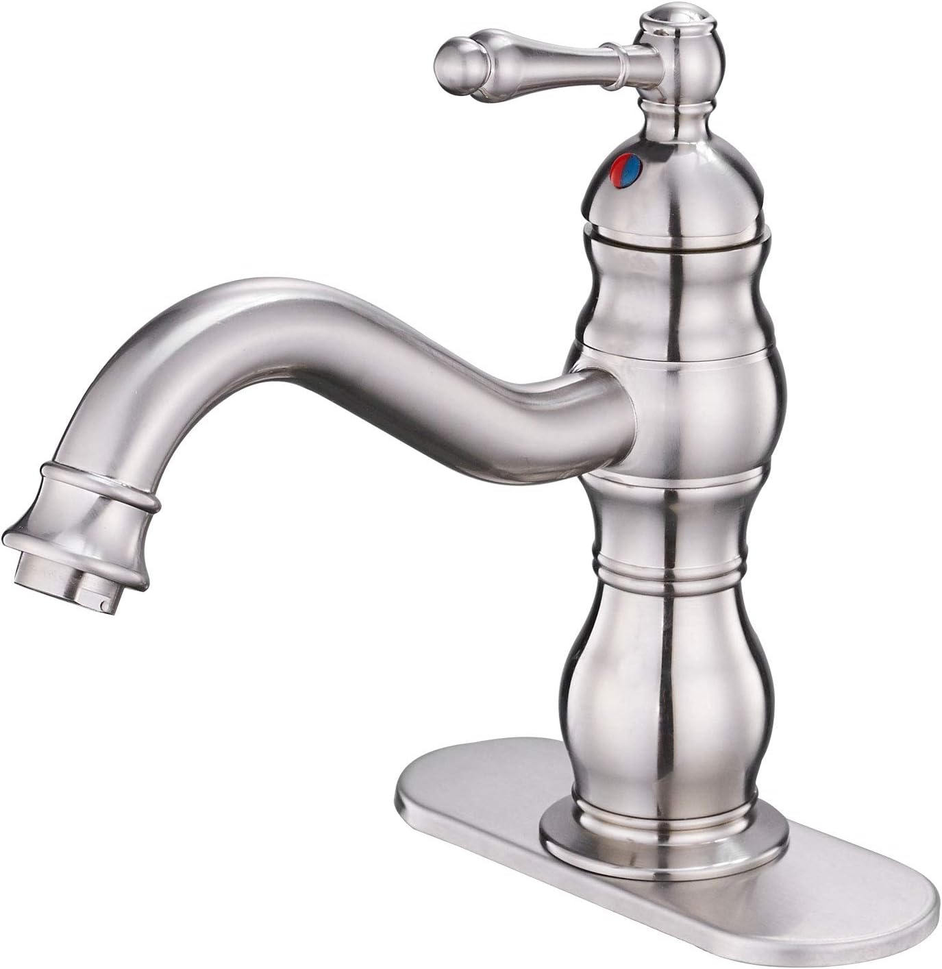 BWE Single Handle One Hole Commercial Bathroom Sink Faucet Brushed Nickel Deck Mount Lavatory