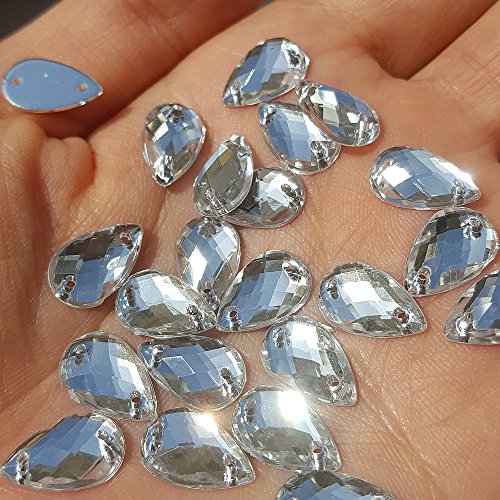 300Pcs 0.31x0.51″ Drop Shape Crystal Clear Acrylic Sew On Rhinestones Flatback Sewing Stones for Clothes Dress Crafts Garments Accessories (Silver) - Thumbnail 2
