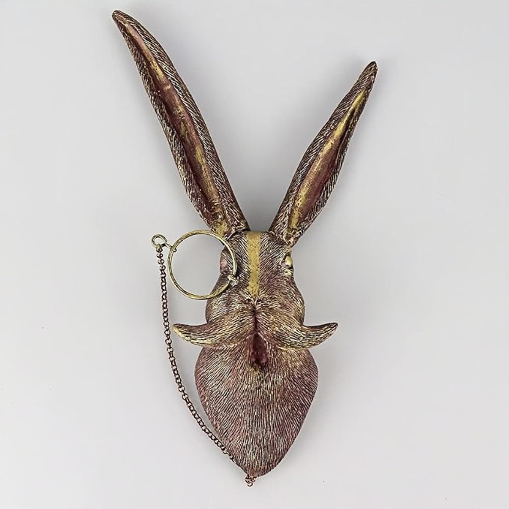 Gresonic 3D Wall Mount Ornament, Animal Heads for Wall Art Hanging Sculptures, Small Metal Wall Resin Art Wall Decor Ornament Waterproof Bronzed Resin Decorations for Home (rabbit head)