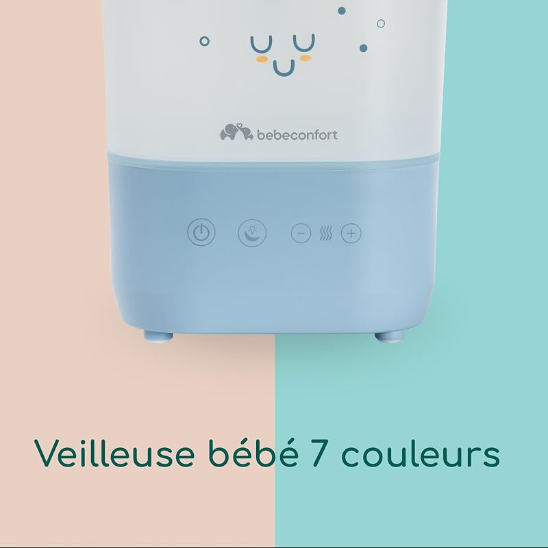 Humidificateur D'air Bébé Cool-Mist, Veilleuse Bébé 7 Couleurs, Technologie Ultrasonique (Jusqu'à 48h), Réservoir Easy-Fill 2,1 l, Arrêt Automatique, Brosse de Nettoyage Incluse, Bleu