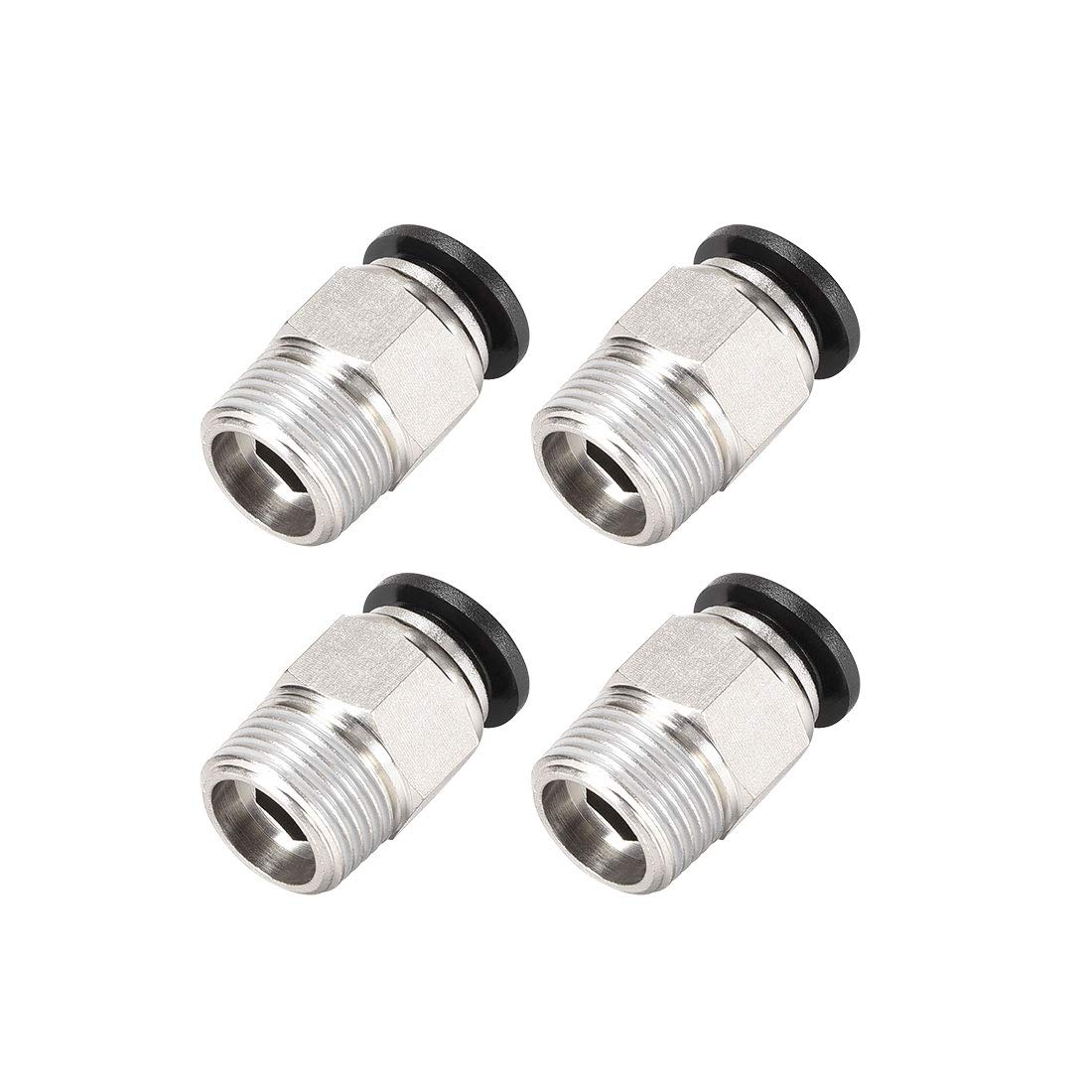 sourcing map Straight Pneumatic Push to Quick Connect Fittings 3/8NPT Male X 10mm Tube OD Silver Tone 4pcs