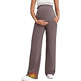G4Free Fleece Lined Maternity Yoga Pants Over The Belly Stretchy Wide Leg Warm Pregnancy Work Trousers with Pockets