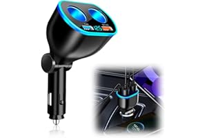 2026 New 4 Ports USB Car Charger Adapter with LED Voltmeter,12/24V Dual Car Cigarette Lighter Adapter with 2.4A/QC3.0 Fast,Un