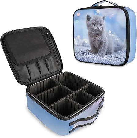 Amazon Vawa メイクボックス 大容量 プロ用 かわいい 猫柄 ブルー 化粧箱 機能的 コスメ収納 ブラシバッグ 調整可能 旅行出張用 Vawa メイクボックス 通販