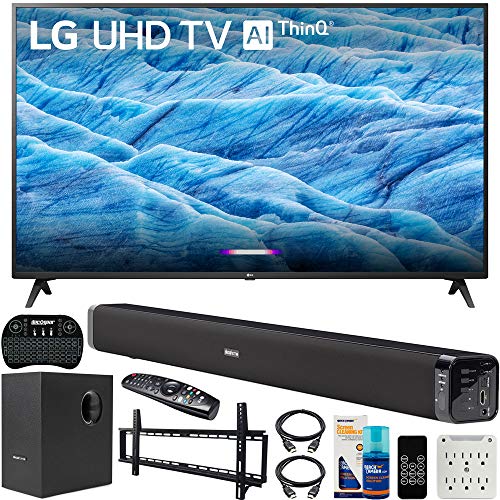 LG 49UM7300PUA 49-inch 4K HDR Smart LED IPS TV with AI ThinQ (2019) Bundle with Deco Gear Soundbar with Subwoofer, Wall Mount Kit, Deco Gear Wireless Keyboard and 6-Outlet Surge Adapter