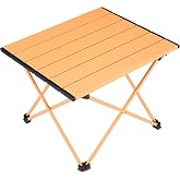 Tesouro Portable Camping Table,Folding Side Table Aluminum Top for Outdoor Cooking, Hiking, Travel, Picnic (Apricot-Small)