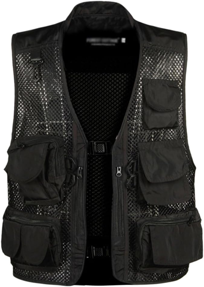 QitunCMens Camo Mesh Breathable Waistcoat Outdoor Multi-Pocket Vest Military Photography Camping Hunting Fishing Gilet