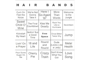 BANGIN' MEATS CardTunz 100 Music Bingo Cards Printed and Laminated Many Music Types Available (Hair Bands)