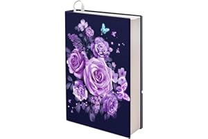 Dreaweet Purple Rose Book Covers, Washable Book Sleeve with Ribbon Bookmark, Soft Book Protector Pouch Reusable Protective Book Dust Jacket Covers for Most 9-11 Inch Books