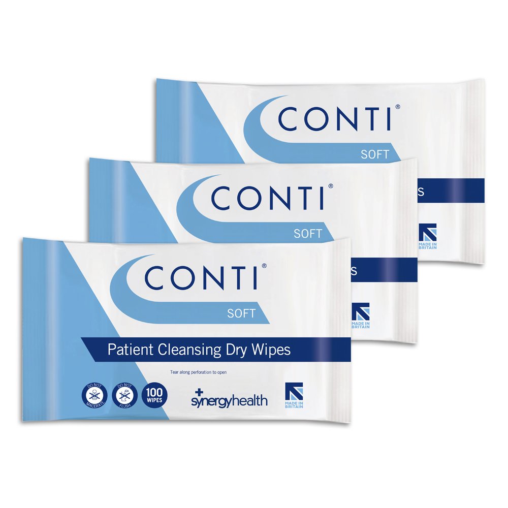 Synergy Health 3 Packs of 100 Conti Soft Large Dry Patient Cleansing