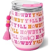Swig Life 12oz Wine Tumbler with Lid, Stainless Steel, Dishwasher Safe, Portable, Triple Insulated Wine Tumbler (Howdy Yall)