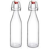 2 Pack Swing Top Glass Bottles 16oz, Flip Top Glass Bottle with Airtight Lid for Fermentation, Kombucha, Mead, Vanilla Extract, Coquito, Vinegar, Beer, Kefir, Wine, Soda, Juice, Oil for Home Brewing